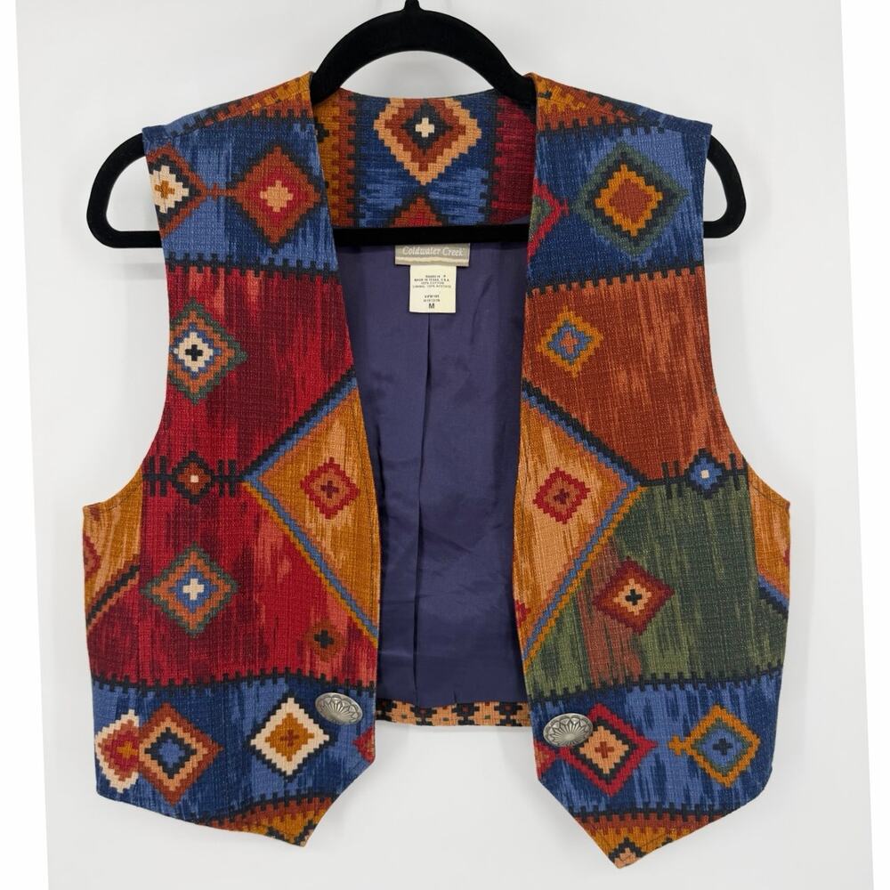 VTG Southwest Aztec Western Women's Vest M Small Concho Buttons Boho Cottagecore